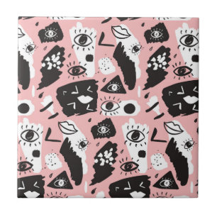 Carreau Motif moderne abstrait d'oeil et de lèvres