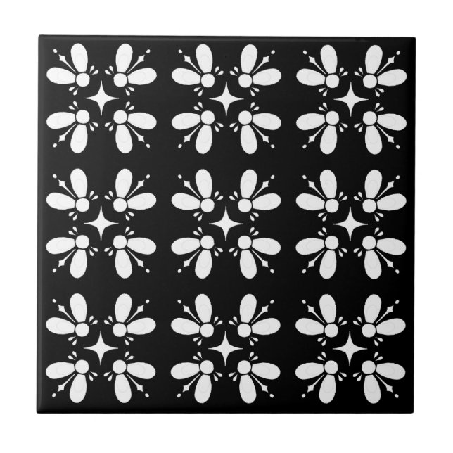 Carreau Motif moderne classique l Fleur noire et blanche (Devant)