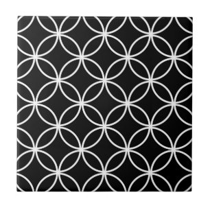 Carreau Motif Moderne de Cercles Superposés Noir Blanc