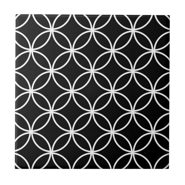 Carreau Motif Moderne de Cercles Superposés Noir Blanc (Devant)
