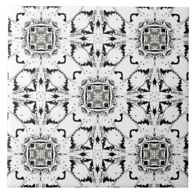 Carreau Motif moderne du milieu du siècle noir et blanc (Devant)