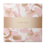 Carreau Motif moderne élégant d'abrégé sur blanc de rose<br><div class="desc">Le motif Girly en or de faux,  rougissent rose et blanc.</div>