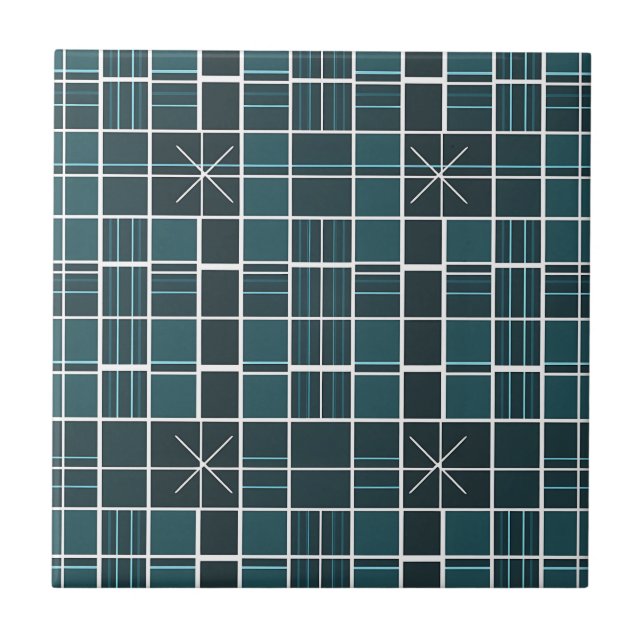 Carreau Motif Moderne en Grille de Sarcelle Foncé avec Acc (Devant)