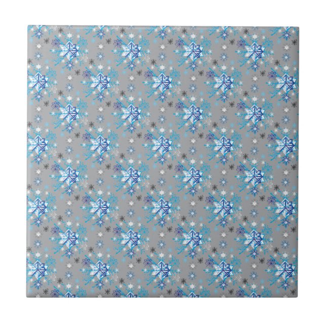 Carreau Motif moderne gris et bleu Holiday Snowflakes (Devant)