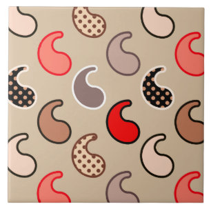 Carreau Motif moderne Paisley, beige, rouge, gris et corai