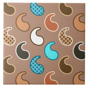 Carreau Motif moderne Paisley, Taupe, Turquoise et rouille