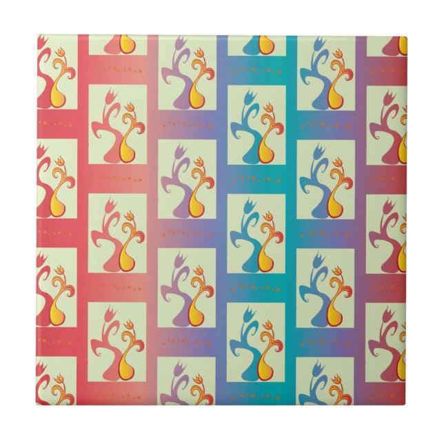 Carreau Motif moderne rouge, violet et bleu Tulip Couple (Devant)