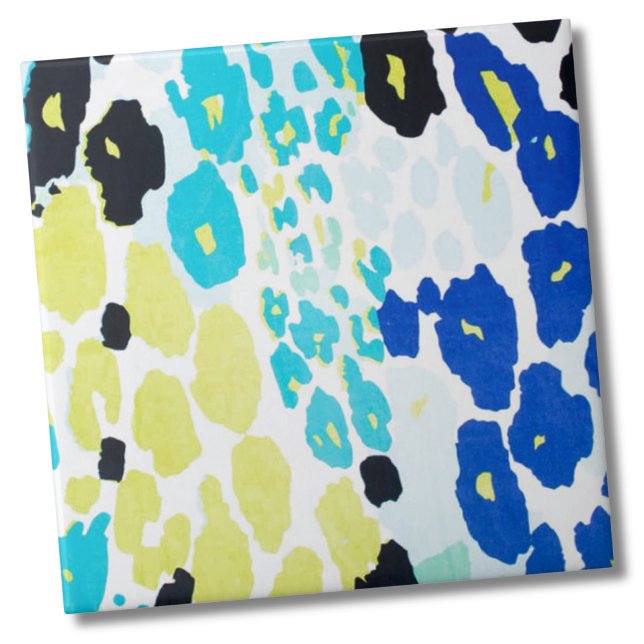 Carreau Motif moderne tendance Leopard (Trendy Glam Vibrant Aqua Blue Lime Leopard Print Ceramic Tile)