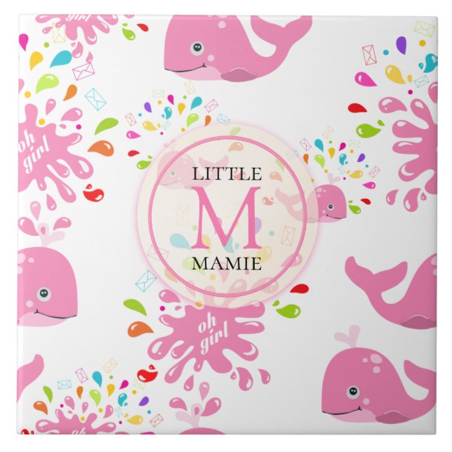 Carreau Motif Monogramme de baleine rose à eau colorée (Devant)