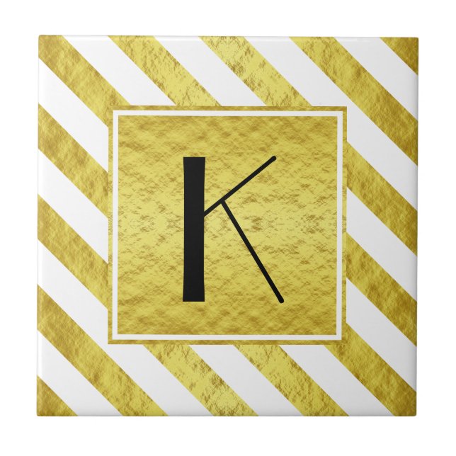 Carreau Motif Monogramme Rayures Or (Devant)