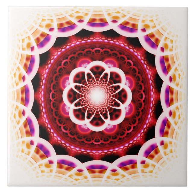 Carreau Motif mosaïque fractale rouge (Devant)