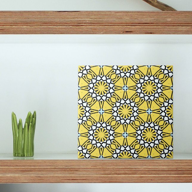 Carreau Motif Mosaïque Marocaine Jaune Noir et Blanc (Créateur téléchargé)