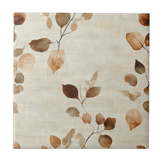 Carreau Motif Nature Feuillus et Branches Rustique Terreux (Devant)