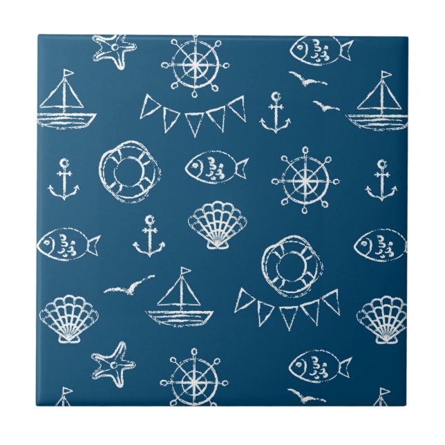 Carreau Motif nautique 2 de dessin de craie (Devant)