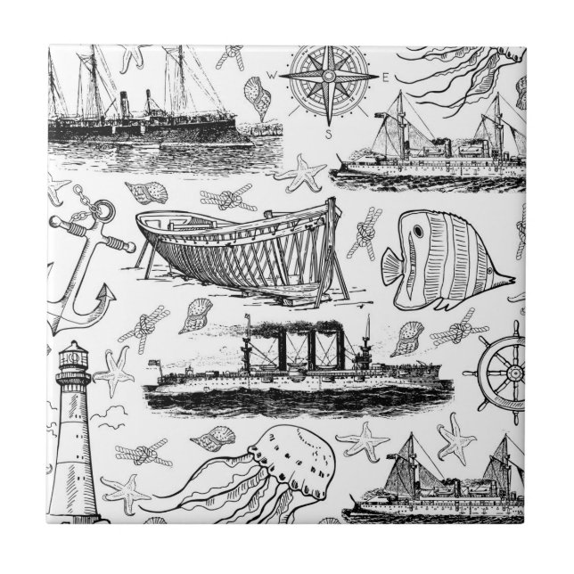 Carreau Motif nautique rétro (Devant)