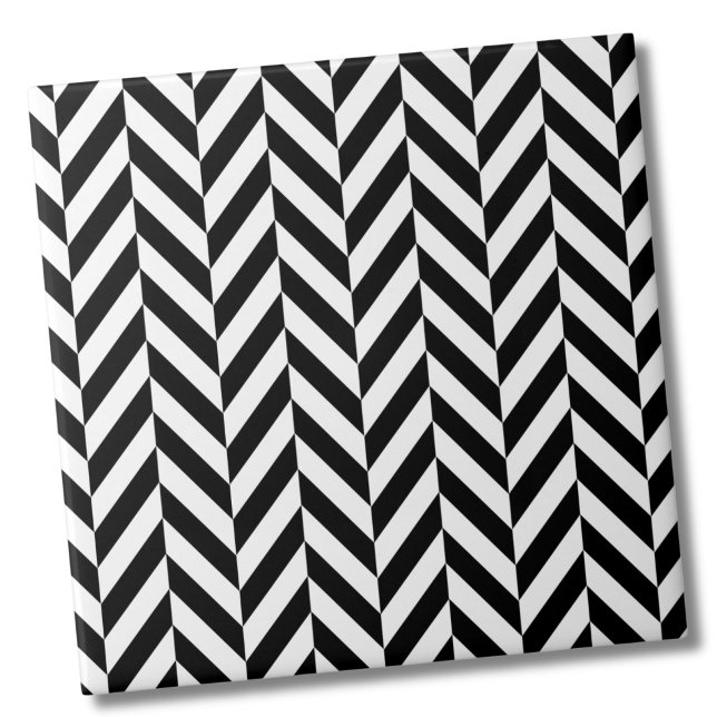 Carreau Motif noir blanc (Simple Black White Herringbone Pattern Tile)