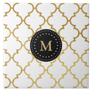Carreau Motif noir blanc de Quatrefoil d'or décoré d'un