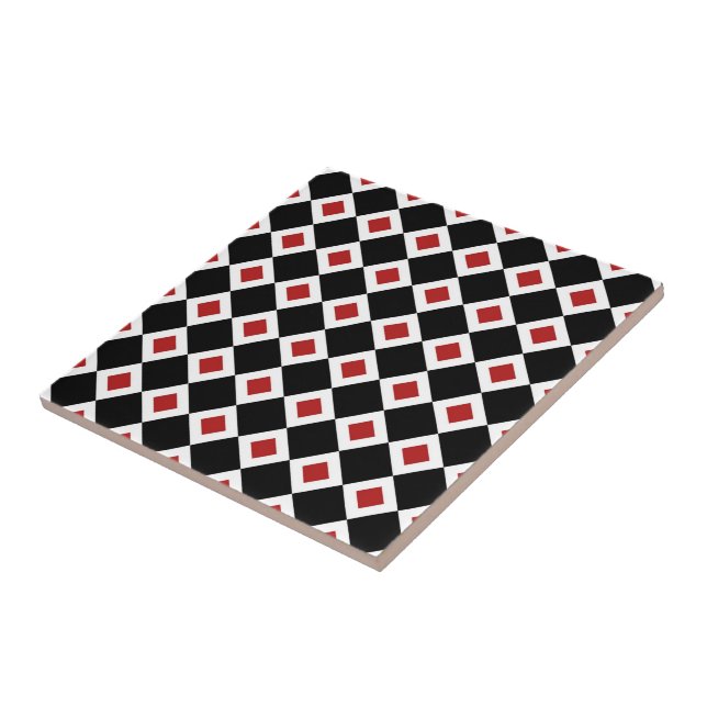 Carreau Motif noir, blanc, rouge de diamant (Côté)