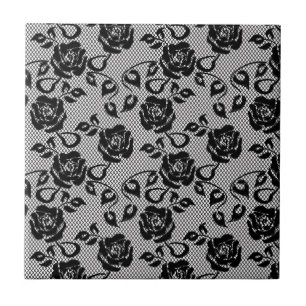 Carreau Motif noir de dentelle sur l'arrière - plan blanc