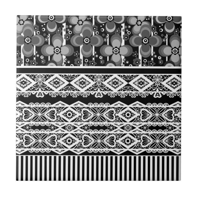 Carreau Motif noir et blanc avec dentelle et patchwork (Devant)
