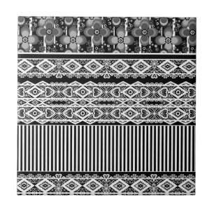 Carreau Motif noir et blanc avec dentelle et patchwork