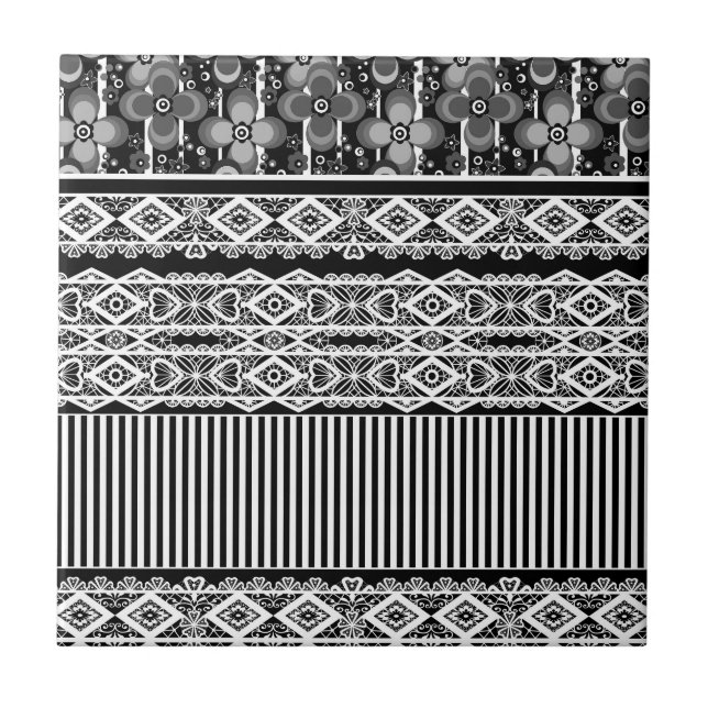 Carreau Motif noir et blanc avec dentelle et patchwork (Devant)