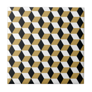 Carreau Motif noir et blanc d'or des cubes 3D