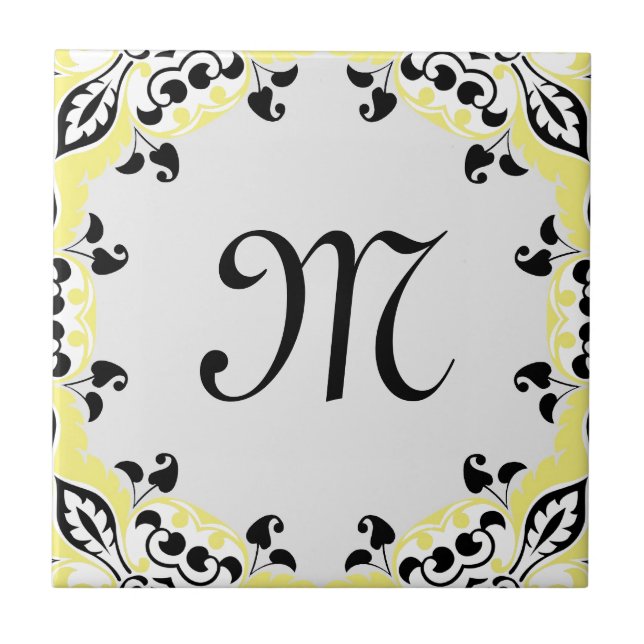 Carreau Motif noir et blanc jaune élégant avec le (Devant)