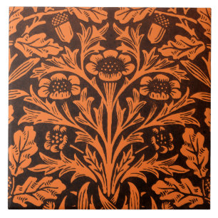 Carreau Motif Noir Orange Brûlé Vintage William Morris