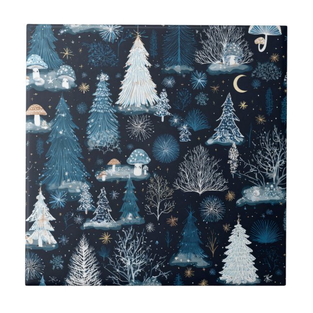 Carreau Motif Nuit de la Forêt Enchantée d'Hiver (3) (Devant)