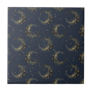Carreau Motif Nuit Étoilée Lune Céleste Or (1)