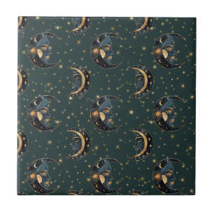 Carreau Motif Nuit Étoilée Lune Céleste Or (2)