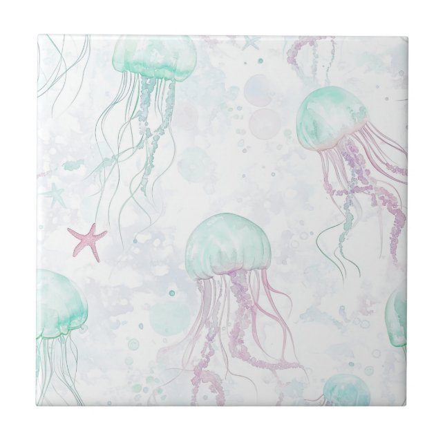 Carreau Motif océan à l'aquarelle Méduse de rêve (Devant)