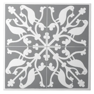 Carreau Motif oiseau gris et blanc antique vintage