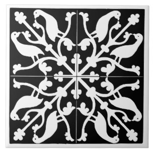 Carreau Motif oiseau noir et blanc antique vintage
