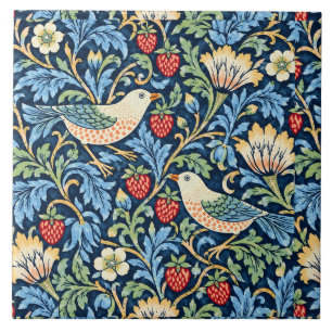 Carreau Motif Oiseau Vintage, Fraise et Floral