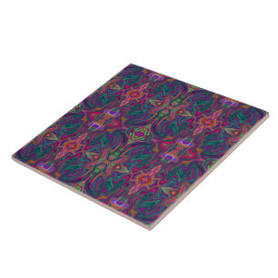 Carreau Motif ondulé vert, orange et violet trippy cool