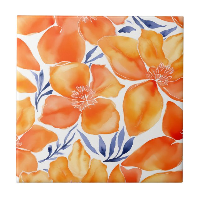 Carreau Motif orange d'aquarelle florale (Devant)