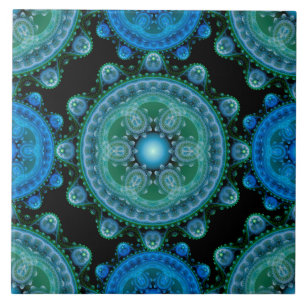 Carreau Motif oriental bleu fractal vert