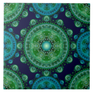 Carreau Motif oriental bleu vert fractal