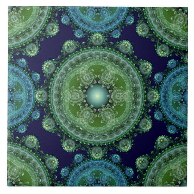 Carreau Motif oriental bleu vert fractal (Devant)