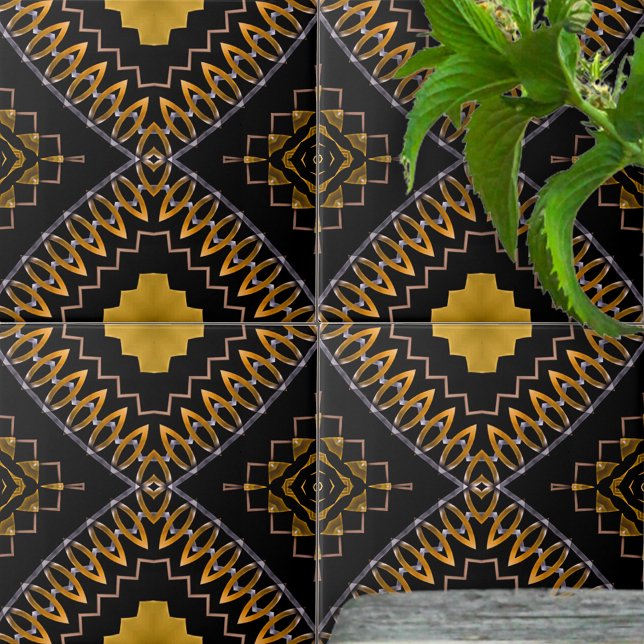 Carreau Motif oriental bohème marocain noir et or (Créateur téléchargé)