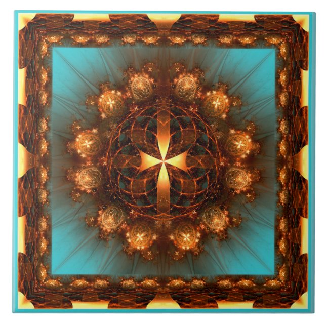 Carreau Motif orné de croix fractale lumineuse (Devant)