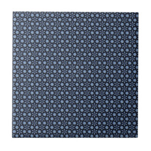 Carreau Motif Orné Élégant Bleu Foncé