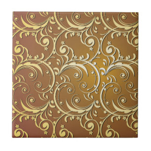 Carreau Motif orné vintage en or et en beige