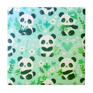 Carreau Motif Ours Panda Imprimé Vert