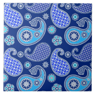 Carreau Motif Paisley, bleu cobalt et blanc