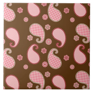 Carreau Motif Paisley, corail rose et chocolat