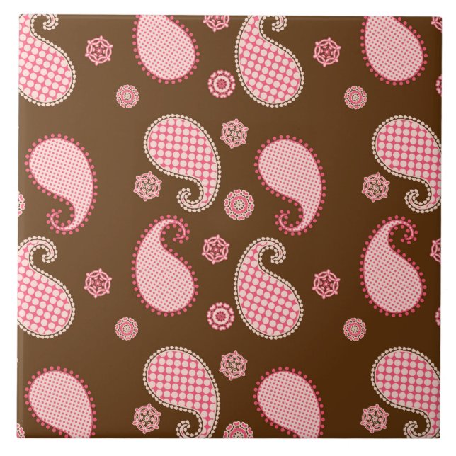 Carreau Motif Paisley, corail rose et chocolat (Devant)