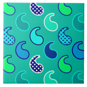 Carreau Motif Paisley moderne, Turquoise, Bleu et Aqua